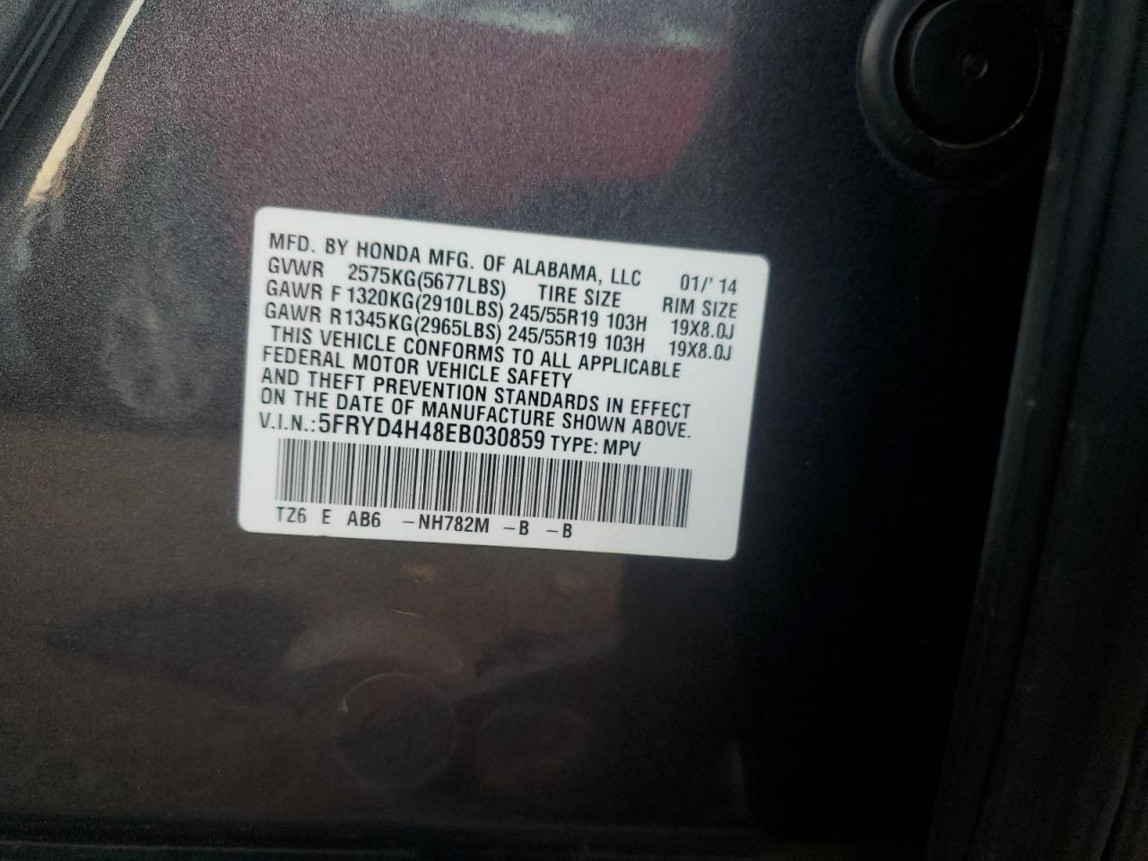 2014 Acura MDX VIN 5FRYD4H48EB030859 Copart auction photo, front end / rear end damage thumbnail 14