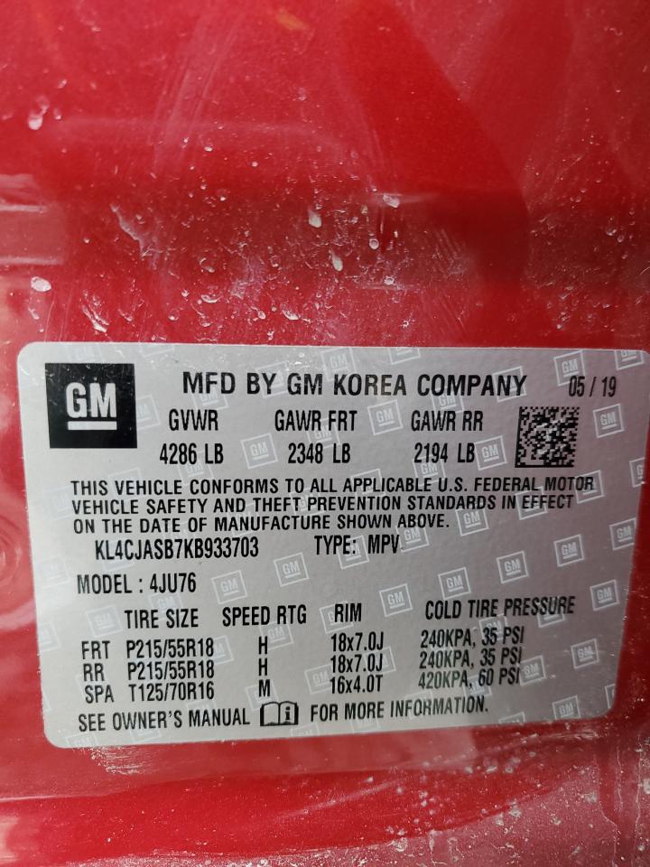 2019 Buick Encore VIN KL4CJASB7KB933703 Copart auction photo, side / front end damage thumbnail 13