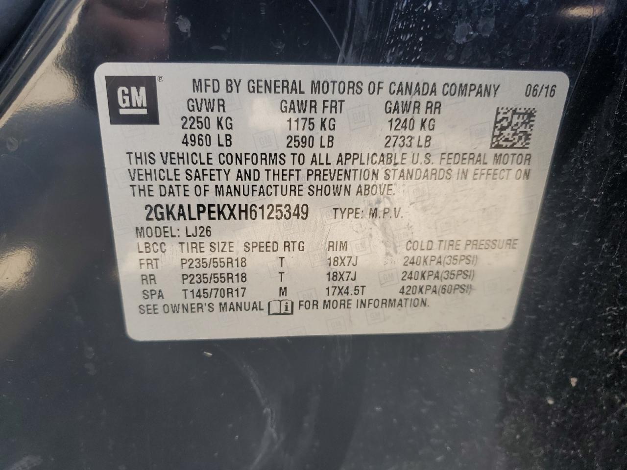 2017 GMC Terrain VIN 2GKALPEKXH6125349 Copart auction photo, side / hail damage thumbnail 13