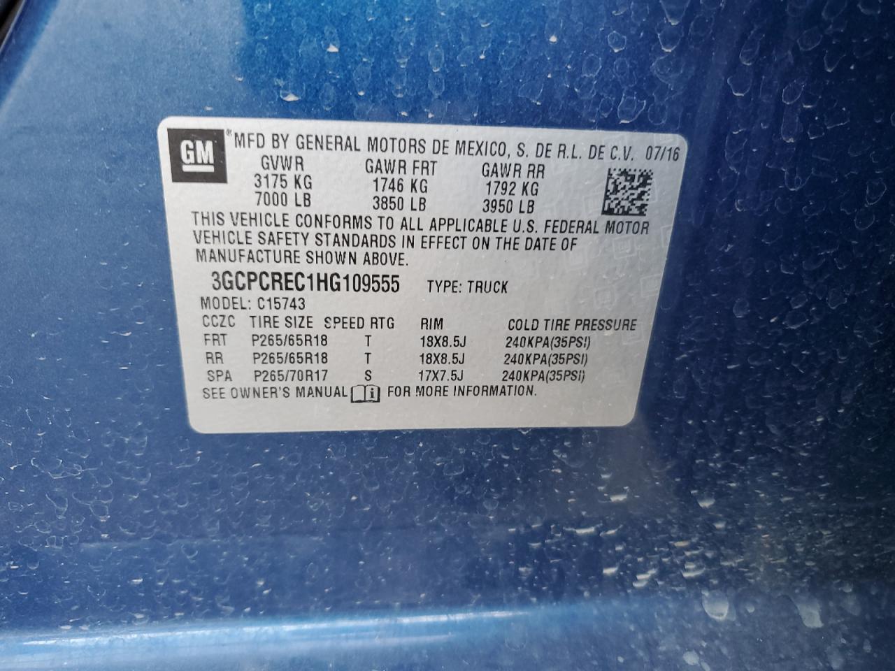 2017 Chevrolet Silverado VIN 3GCPCREC1HG109555 Copart auction photo, rear end damage thumbnail 12