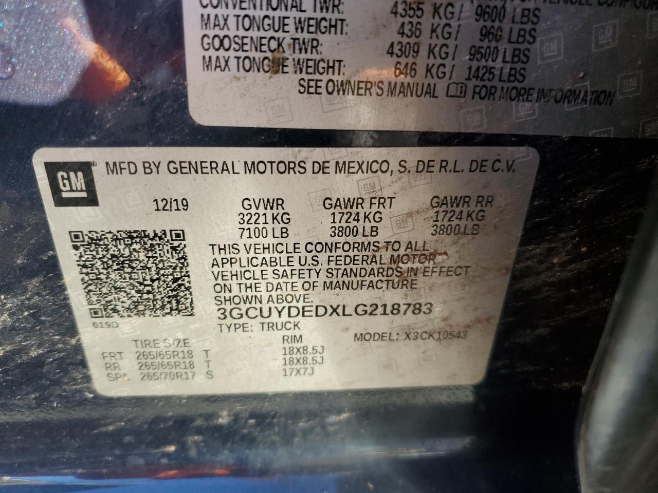 2020 Chevrolet Silverado VIN 3GCUYDEDXLG218783 Copart auction photo, side damage thumbnail 12