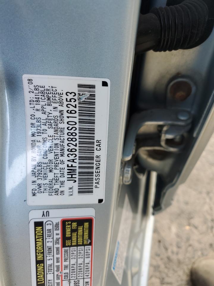 2008 Honda Civic VIN JHMFA36288S016253 Copart auction photo, front end / minor dent/scratches damage thumbnail 12