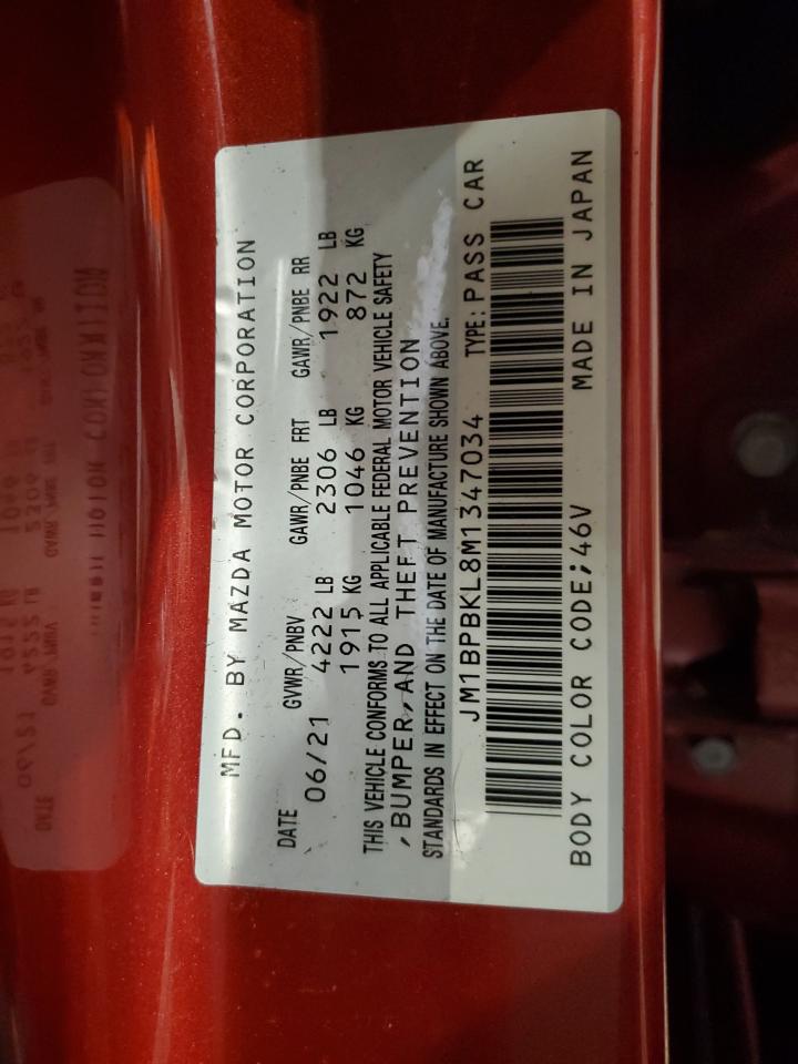 2021 Mazda 3 VIN JM1BPBKL8M1347034 Copart auction photo, rear end damage thumbnail 12