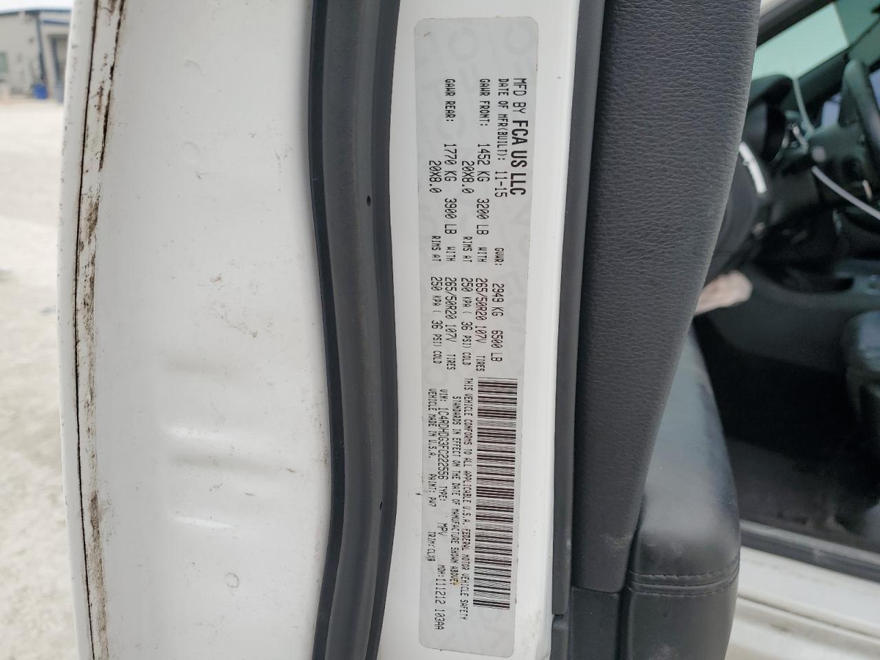 2015 Dodge Durango VIN 1C4RDHDG3FC222556 Copart auction photo, front end / side damage thumbnail 15