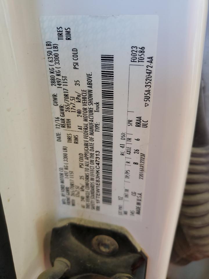 2017 Ford F-150 VIN 1FTEW1E83HKC47313 Copart auction photo, rear end / side damage thumbnail 12