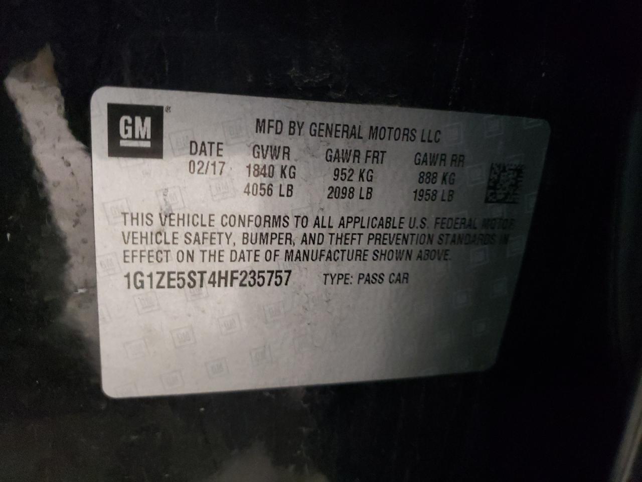 2017 Chevrolet Malibu VIN 1G1ZE5ST4HF235757 Copart auction photo, mechanical / minor dent/scratches damage thumbnail 12