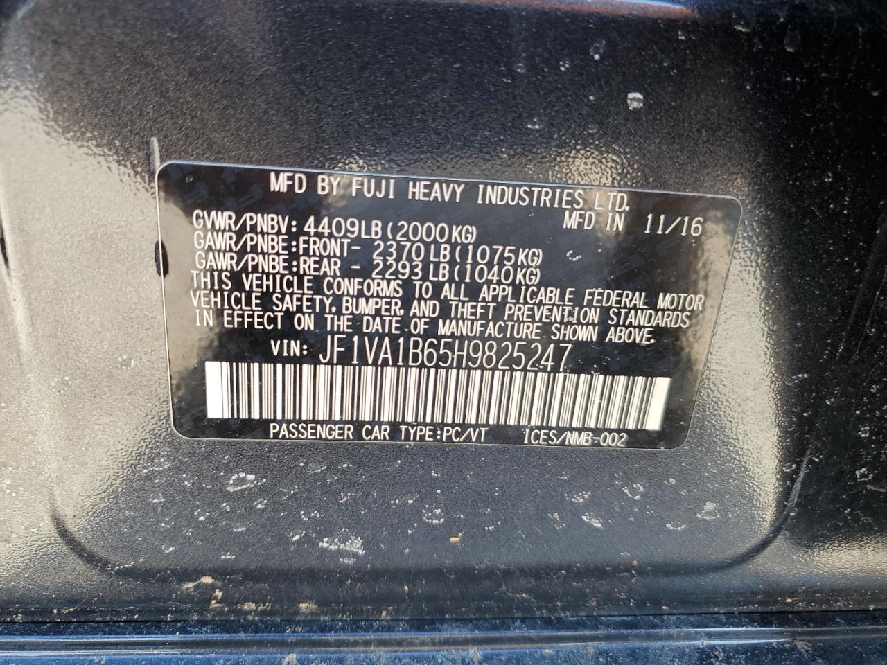 2017 Subaru WRX VIN JF1VA1B65H9825247 Copart auction photo, front end damage thumbnail 14