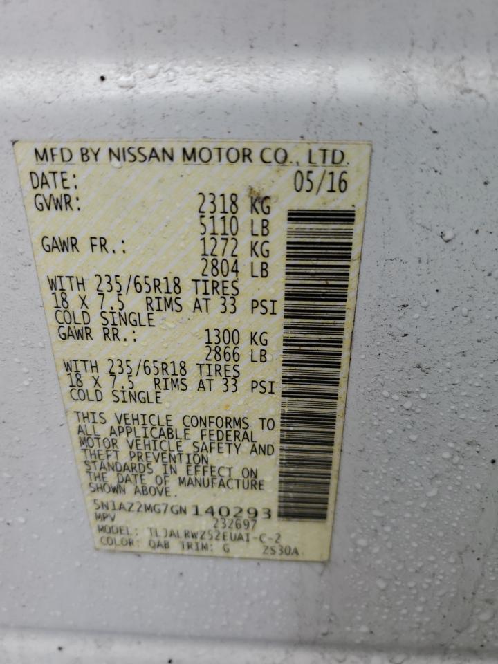 2016 Nissan Murano VIN 5N1AZ2MG7GN140293 Copart auction photo, front end damage thumbnail 13