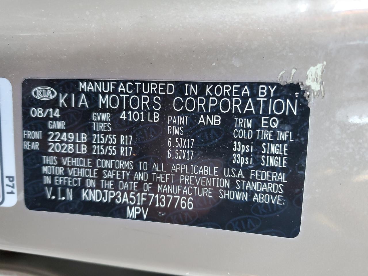 2015 KIA Soul VIN KNDJP3A51F7137766 Copart auction photo, vandalism damage thumbnail 12