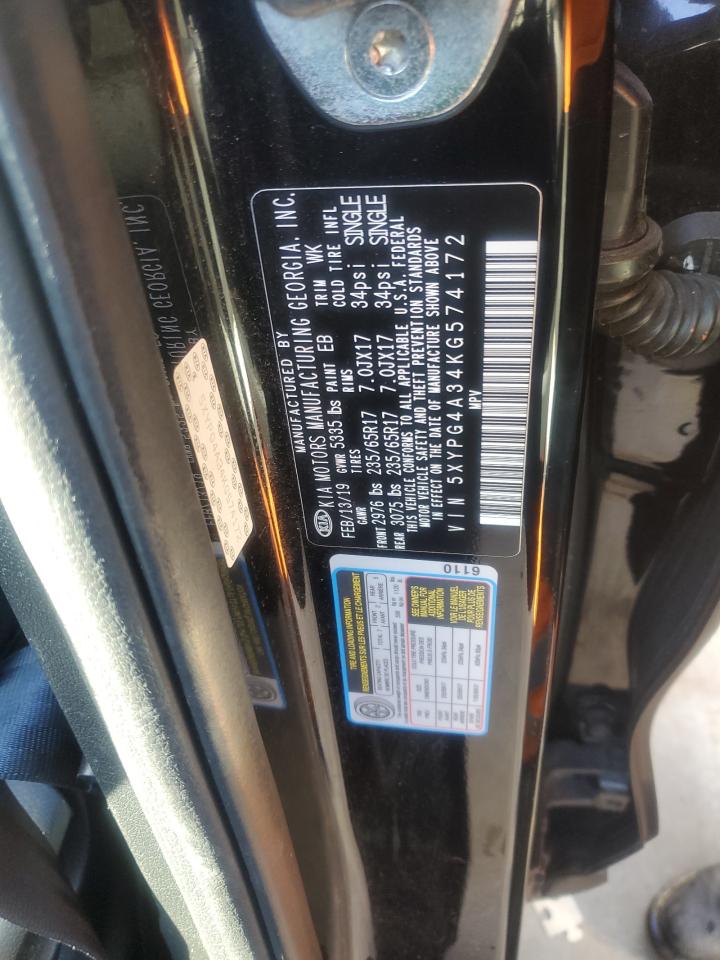 2019 KIA Sorento VIN 5XYPG4A34KG574172 Copart auction photo, front end damage thumbnail 13