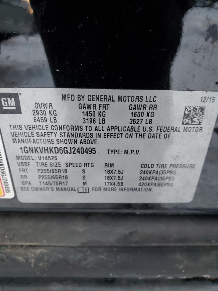 2016 Chevrolet Traverse VIN 1GNKVHKD6GJ240495 Copart auction photo, all over / undercarriage damage thumbnail 15