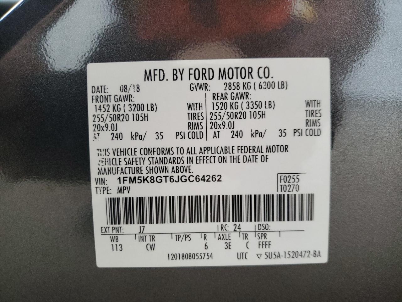 2018 Ford Explorer VIN 1FM5K8GT6JGC64262 Copart auction photo, water/flood damage thumbnail 13