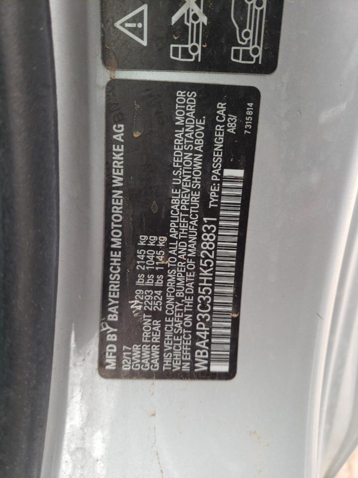 2017 BMW 4er VIN WBA4P3C35HK528831 Copart auction photo, front end damage thumbnail 12