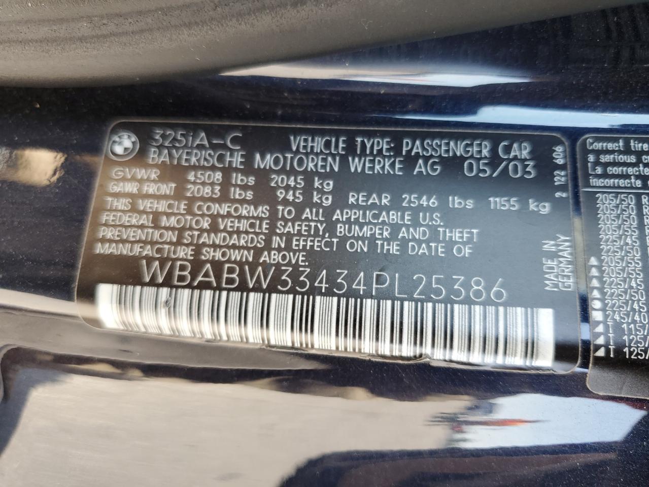 2004 BMW 3er VIN WBABW33434PL25386 Copart auction photo, side / front end damage thumbnail 14