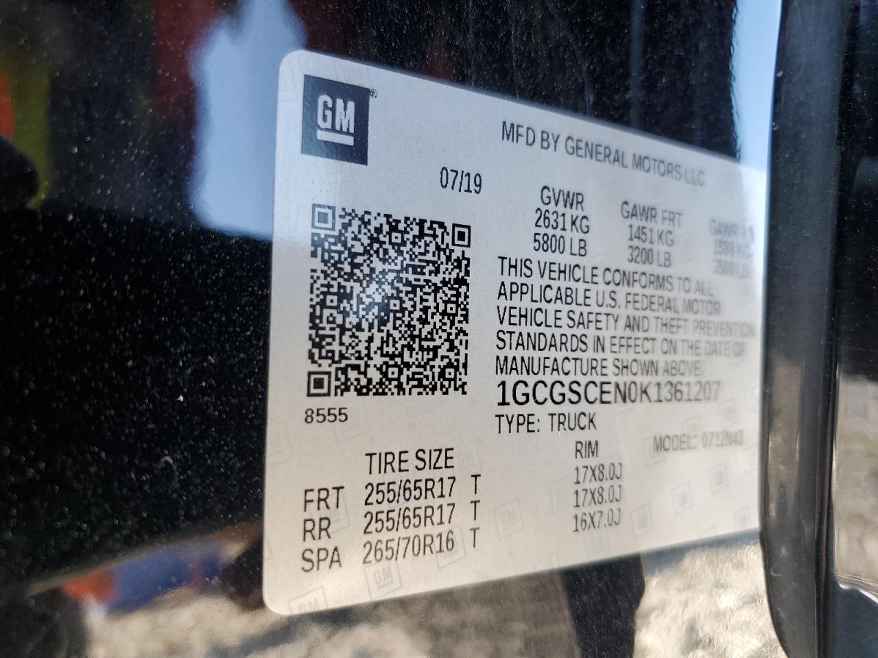 2019 Chevrolet Colorado VIN 1GCGSCEN0K1361207 Copart auction photo, normal wear damage thumbnail 12