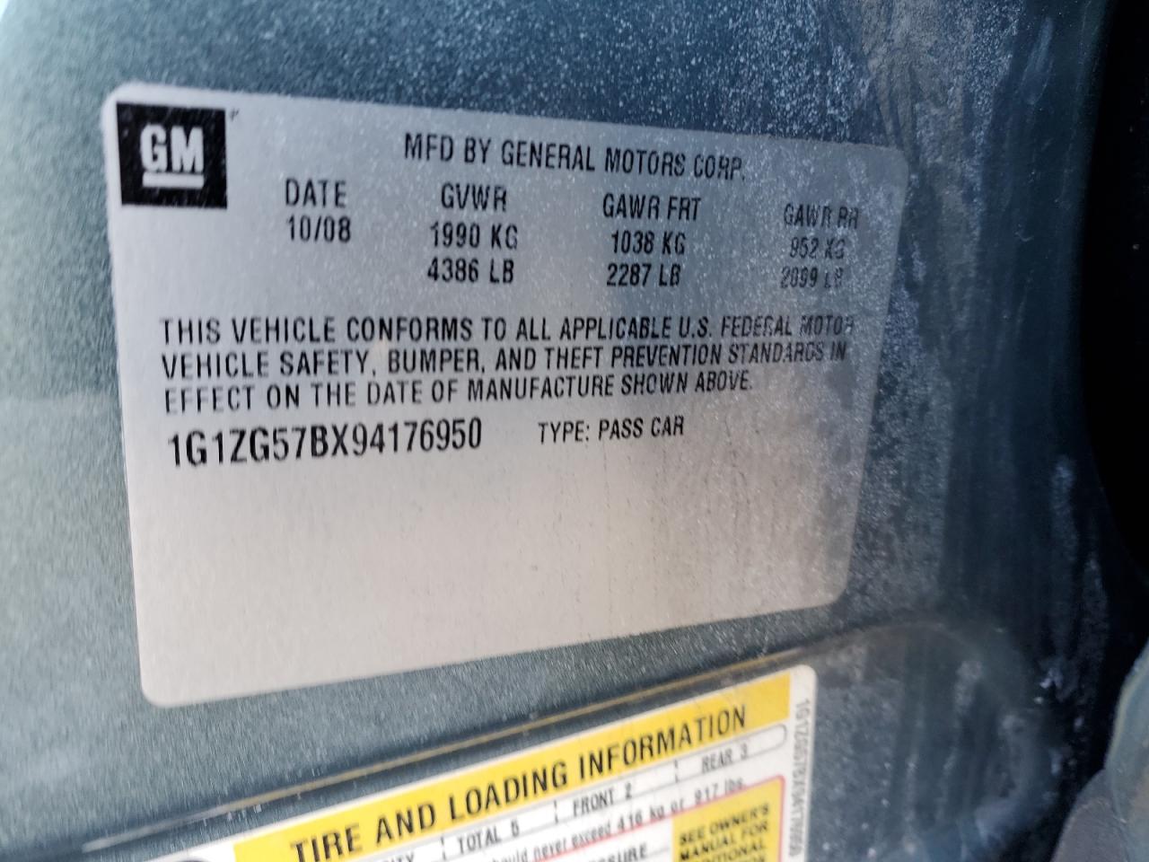 2009 Chevrolet Malibu VIN 1G1ZG57BX94176950 Copart auction photo, front end damage thumbnail 14
