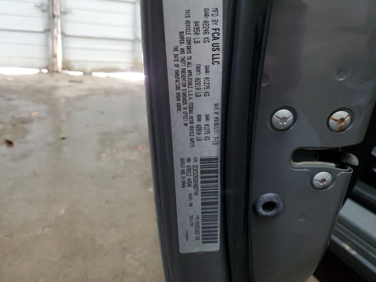 2019 Dodge Challenger VIN 2C3CDZAG3KH687740 Copart auction photo, undercarriage / side damage thumbnail 13