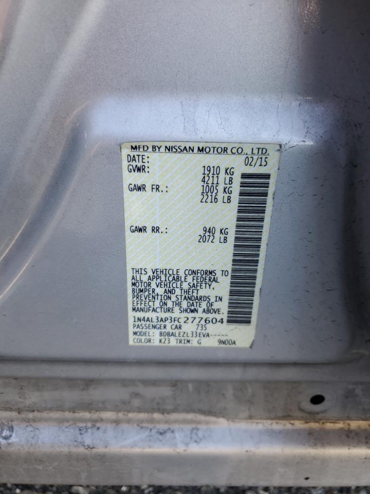 2015 Nissan Altima VIN 1N4AL3AP3FC277604 Copart auction photo, rear end / side damage thumbnail 15