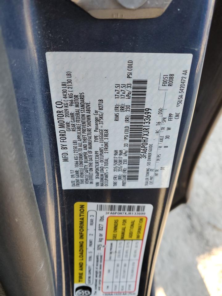 2018 Ford Fusion VIN 3FA6P0H7XJR133699 Copart auction photo, front end damage thumbnail 13