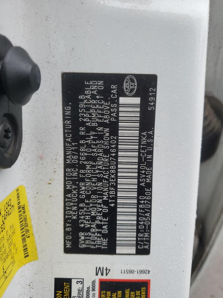 2011 Toyota Camry VIN 4T1BF3EK8BU746402 Copart auction photo, front end damage thumbnail 13