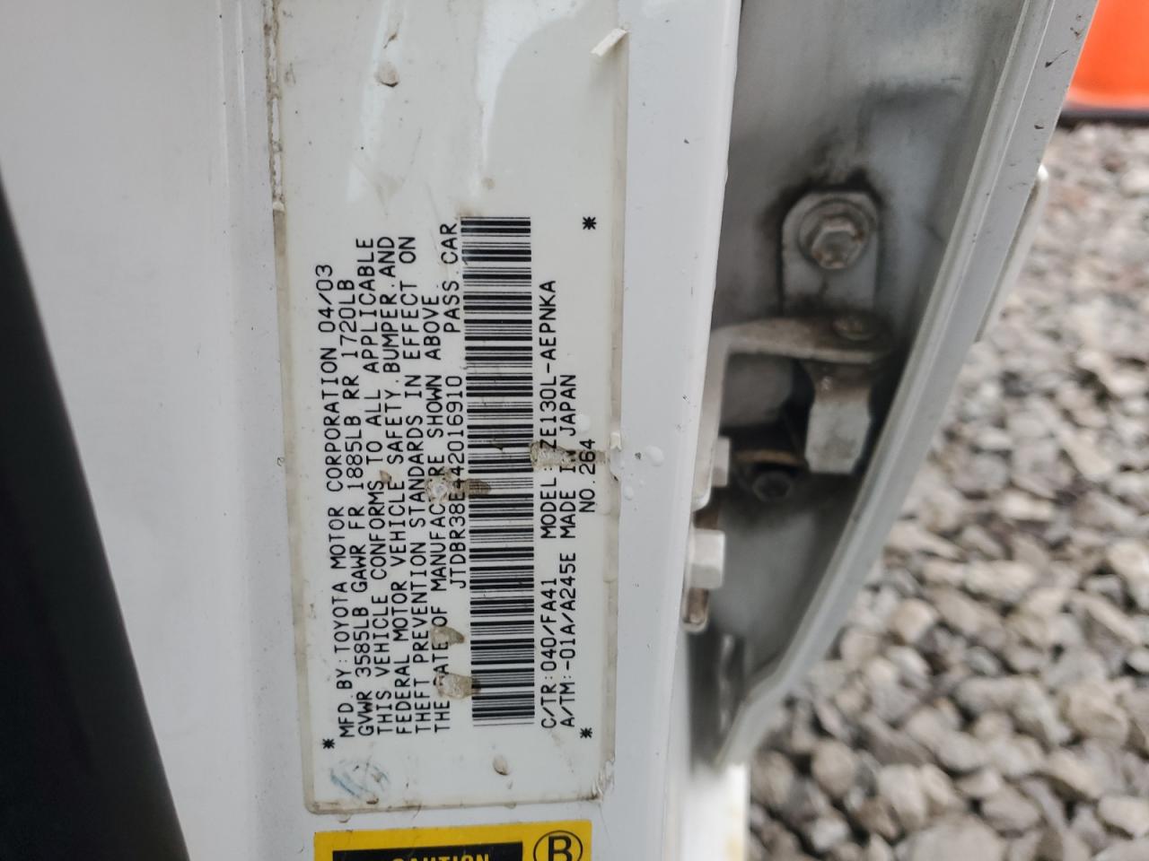 2004 Toyota Corolla VIN JTDBR38E442016910 Copart auction photo, front end damage thumbnail 12