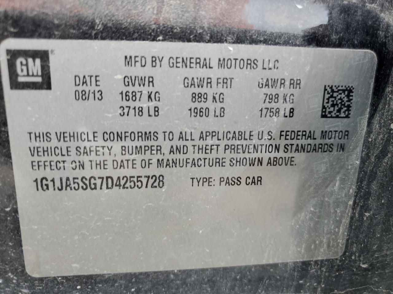 2013 Chevrolet Sonic VIN 1G1JA5SG7D4255728 Copart auction photo, front end / undercarriage damage thumbnail 12