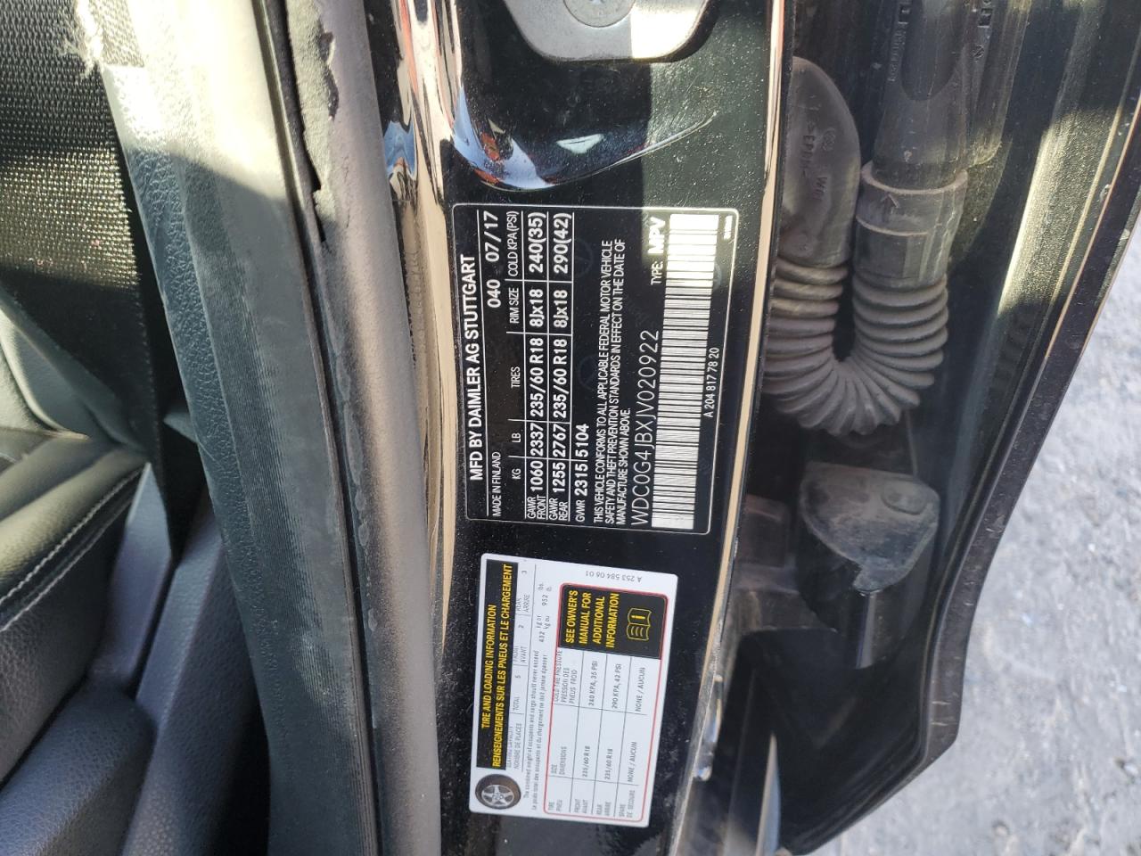 2018 Mercedes-Benz GLC VIN WDC0G4JBXJV020922 Copart auction photo, all over damage thumbnail 13