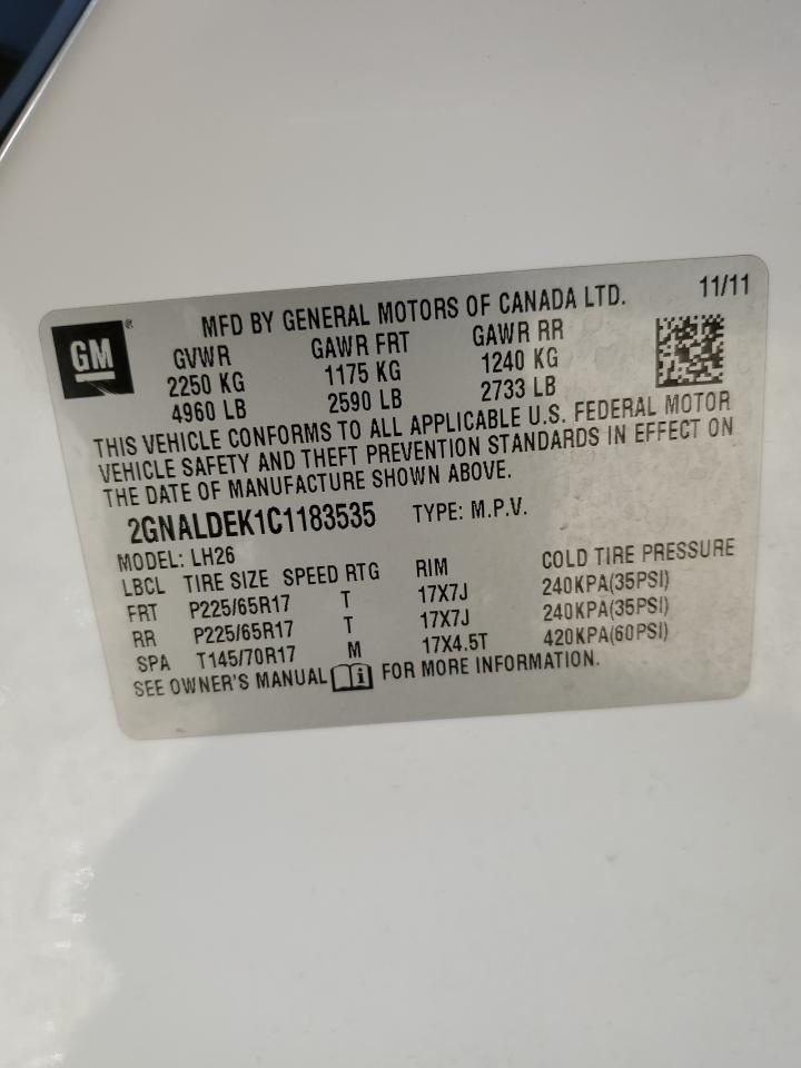 2012 Chevrolet Equinox VIN 2GNALDEK1C1183535 Copart auction photo, rear end damage thumbnail 13