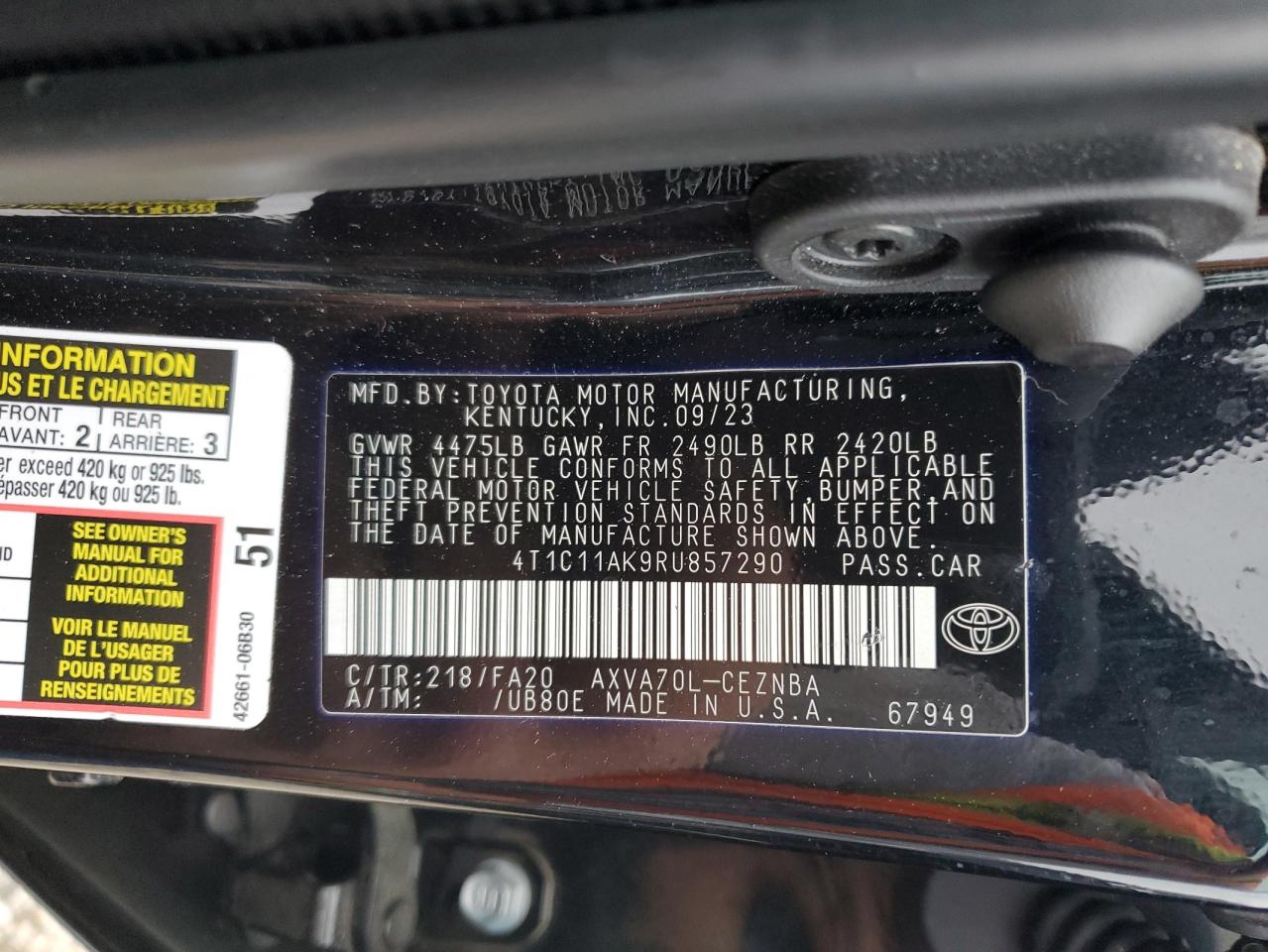 2024 Toyota Camry VIN 4T1C11AK9RU857290 Copart auction photo, rear end damage thumbnail 13