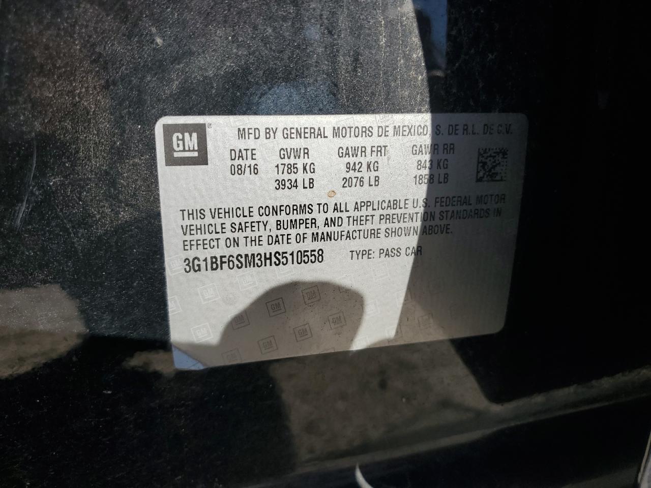 2017 Chevrolet Cruze VIN 3G1BF6SM3HS510558 Copart auction photo, water/flood damage thumbnail 12