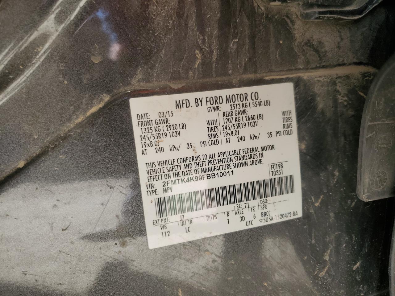 2015 Ford Edge VIN 2FMTK4K99FBB10011 Copart auction photo, front end damage thumbnail 13