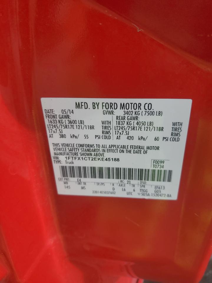 2014 Ford F-150 VIN 1FTFX1CT2EKE45188 Copart auction photo, front end damage thumbnail 12