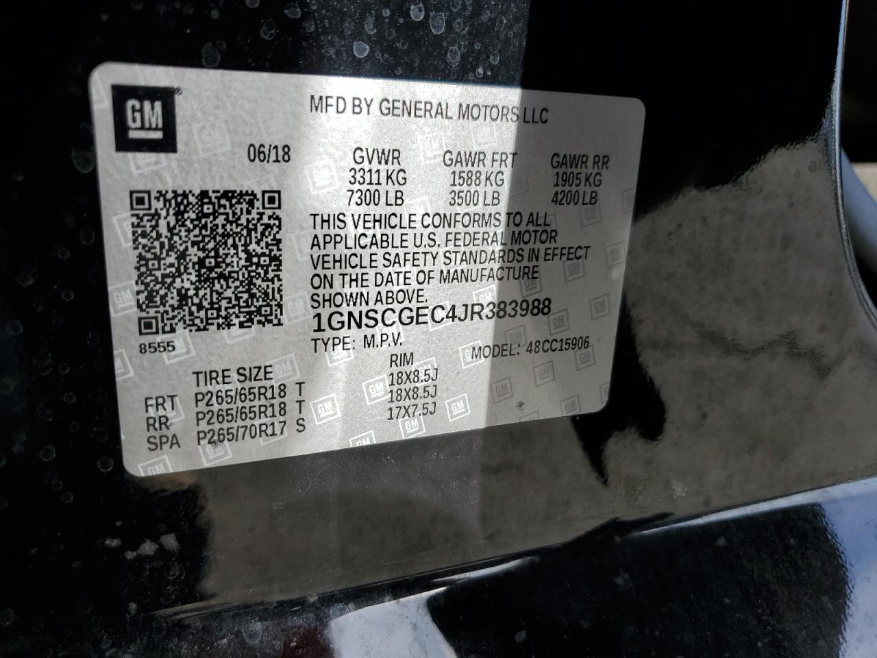 2018 Chevrolet Suburban VIN 1GNSCGEC4JR383988 Copart auction photo, all over damage thumbnail 13