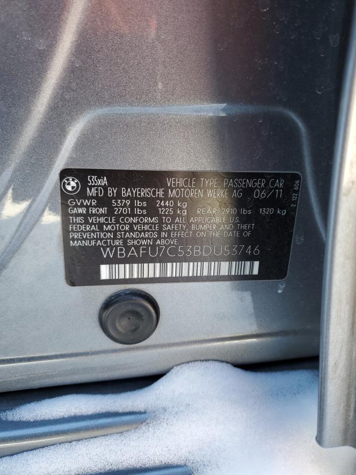 2011 BMW 5er VIN WBAFU7C53BDU53746 Copart auction photo, front end damage thumbnail 12