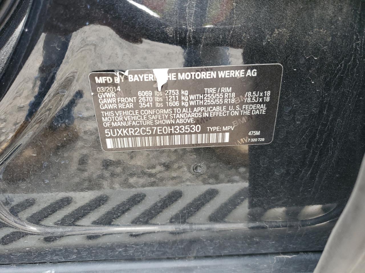 2014 BMW X5 VIN 5UXKR2C57E0H33530 Copart auction photo, normal wear damage thumbnail 13