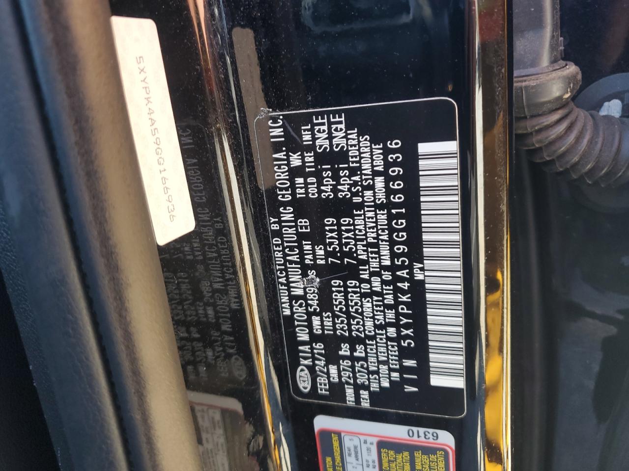 2016 KIA Sorento VIN 5XYPK4A59GG166936 Copart auction photo, minor dent/scratches damage thumbnail 13