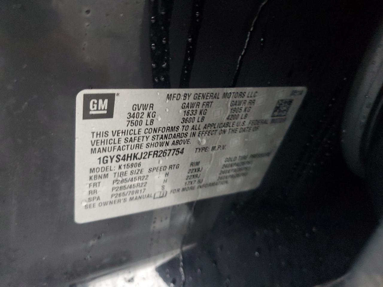 2015 Cadillac Escalade VIN 1GYS4HKJ2FR267754 Copart auction photo, mechanical / minor dent/scratches damage thumbnail 13