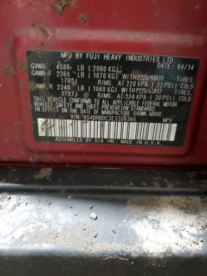 2014 Subaru Outback VIN 4S4BRBDC3E3306366 Copart auction photo, front end / side damage thumbnail 13