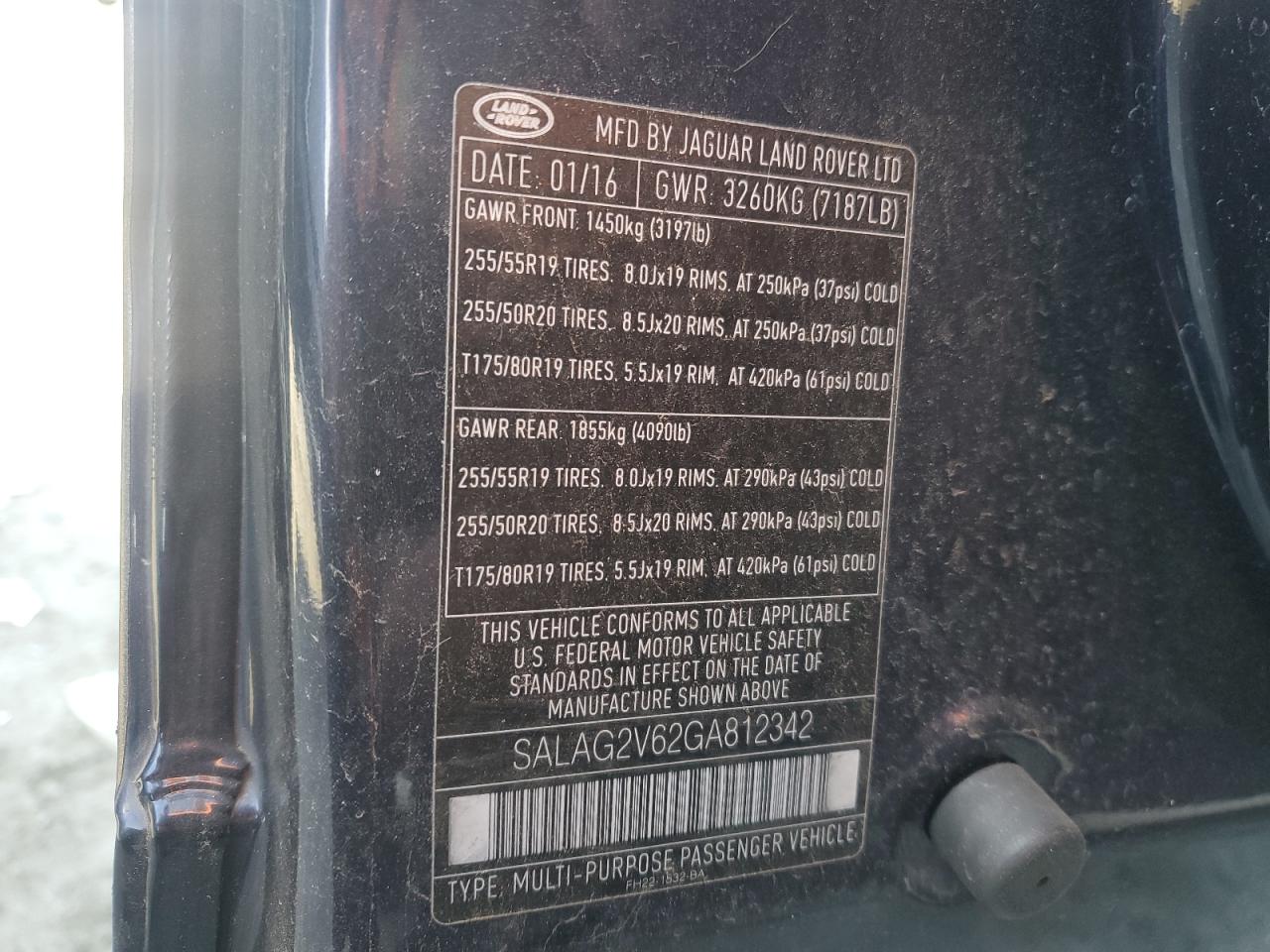 2016 Land Rover LR4 VIN SALAG2V62GA812342 Copart auction photo, mechanical damage thumbnail 12