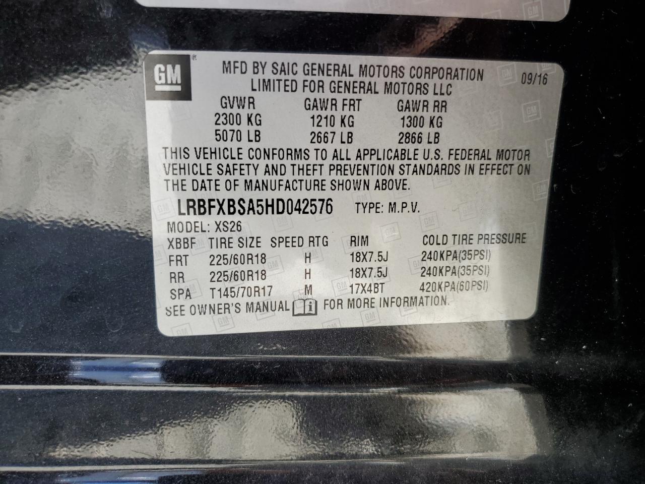 2017 Buick Envision VIN LRBFXBSA5HD042576 Copart auction photo, front end damage thumbnail 12