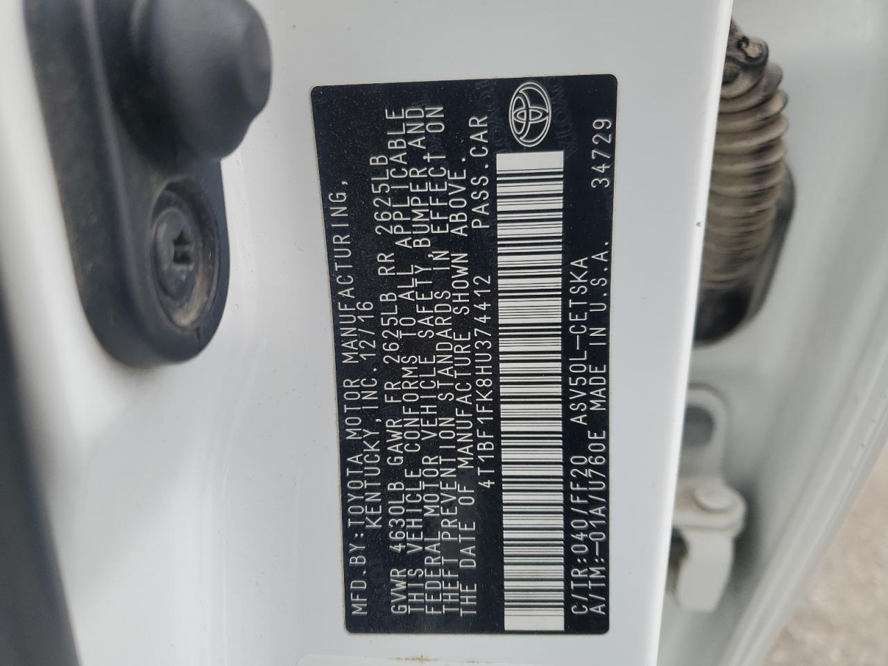 2017 Toyota Camry VIN 4T1BF1FK8HU374412 Copart auction photo, front end damage thumbnail 14