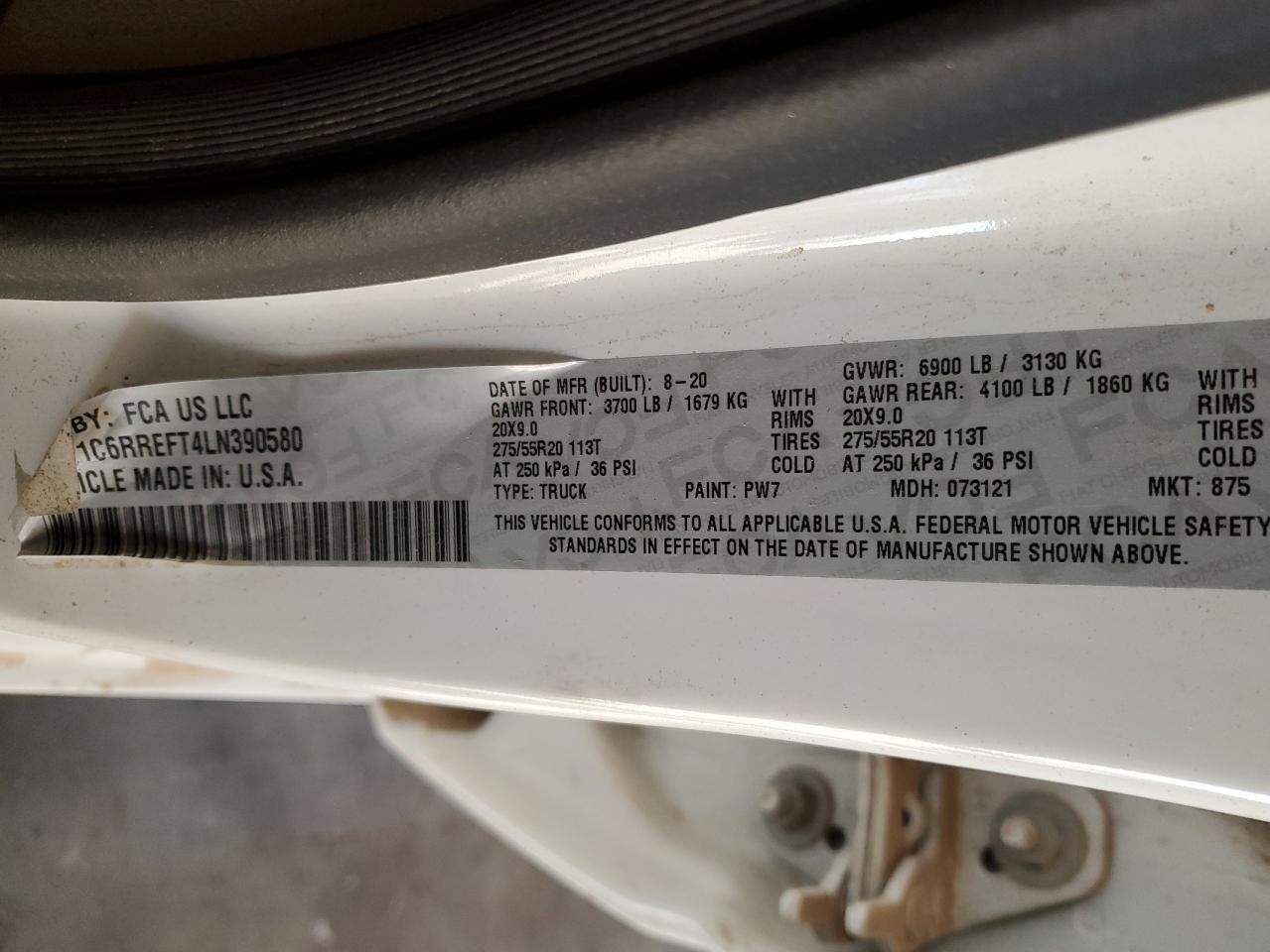 2020 RAM 1500 VIN 1C6RREFT4LN390580 Copart auction photo, side damage thumbnail 12