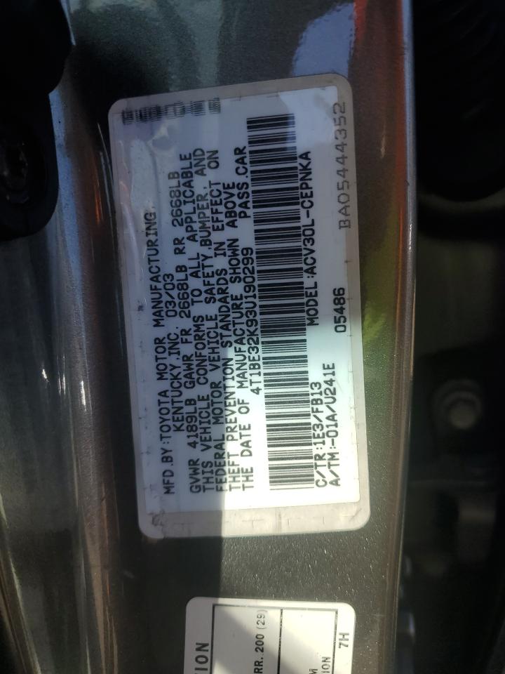 2003 Toyota Camry VIN 4T1BE32K93U190299 Copart auction photo, front end / minor dent/scratches damage thumbnail 12