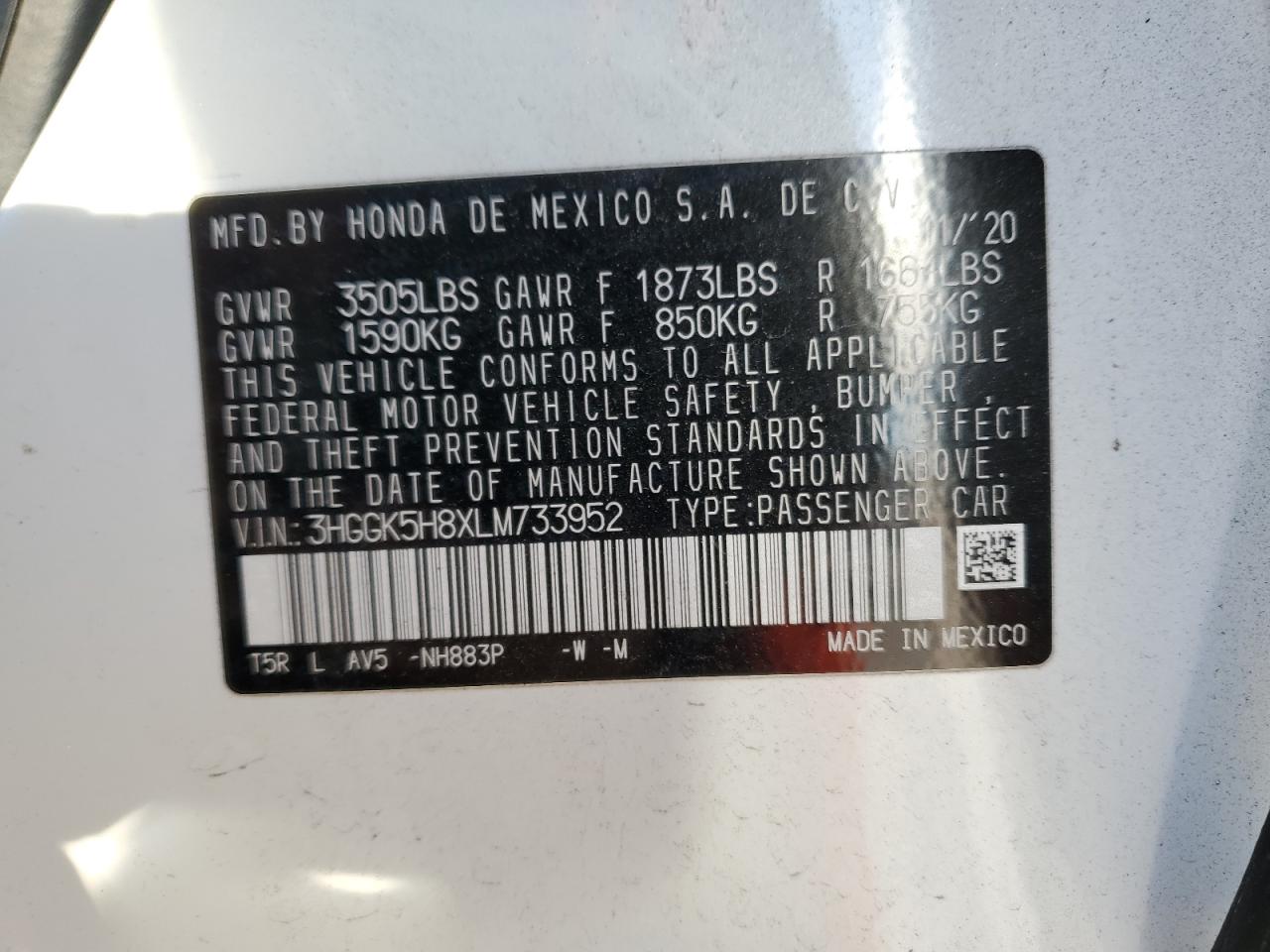 2020 Honda Fit VIN 3HGGK5H8XLM733952 Copart auction photo, front end damage thumbnail 14
