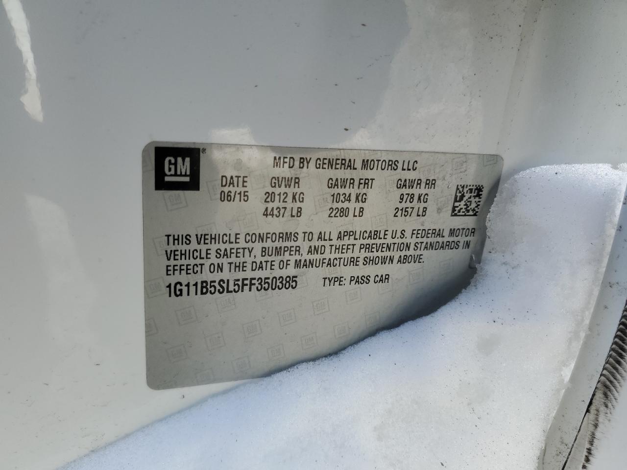 2015 Chevrolet Malibu VIN 1G11B5SL5FF350385 Copart auction photo, side damage thumbnail 14