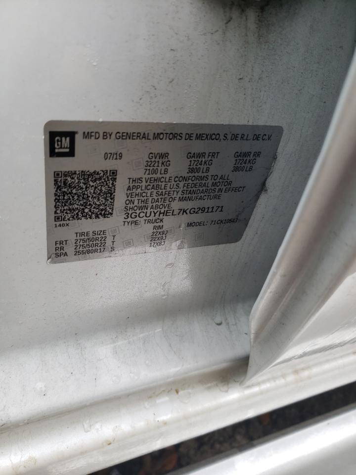 2019 Chevrolet Silverado VIN 3GCUYHEL7KG291171 Copart auction photo, water/flood damage thumbnail 12