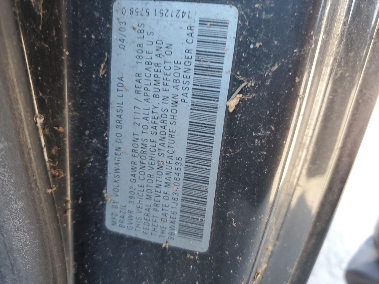 2003 Volkswagen GTI VIN 9BWKE61J634064535 Copart auction photo, front end damage thumbnail 12