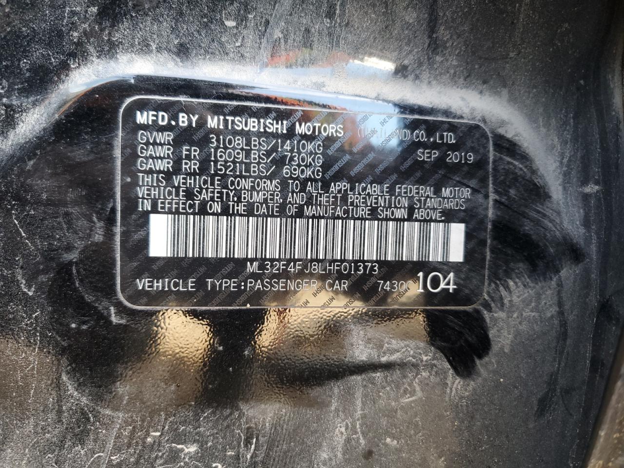 2020 Mitsubishi Mirage VIN ML32F4FJ8LHF01373 Copart auction photo, front end / side damage thumbnail 14