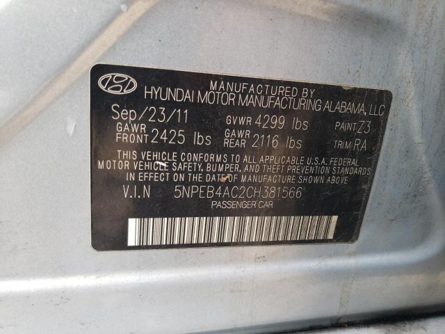 2012 Hyundai Sonata VIN 5NPEB4AC2CH381566 Copart auction photo, minor dent/scratches / vandalism damage thumbnail 12