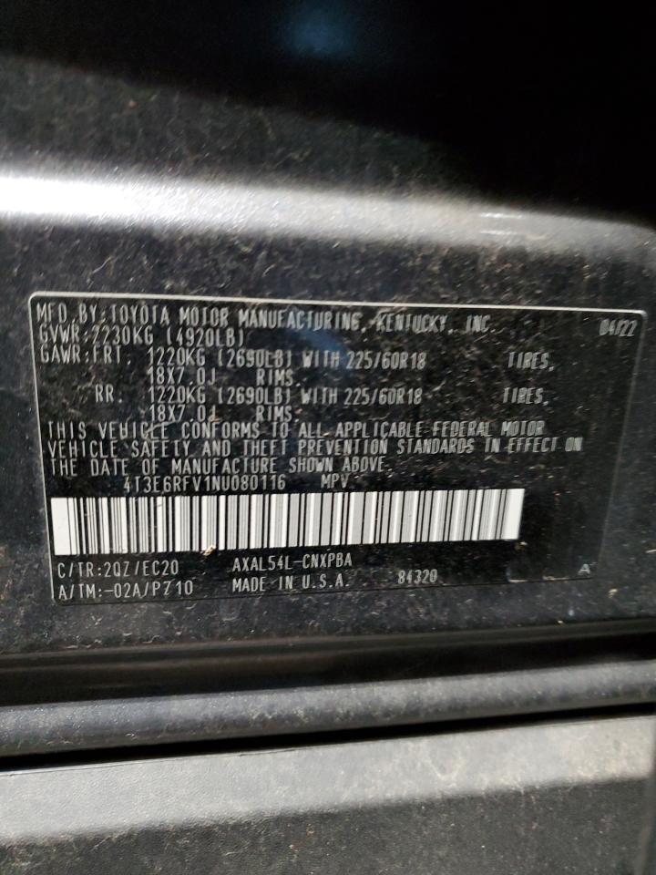 2022 Toyota RAV 4 VIN 4T3E6RFV1NU080116 Copart auction photo, hail / minor dent/scratches damage thumbnail 13